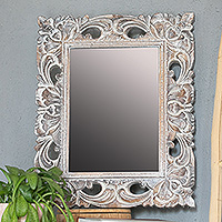 Wood wall mirror, 'Garden of Bali' - Artisan Crafted Wood Wall Mirror from Bali