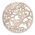 Wood relief panel, 'Snowy Tree' - Whitewashed Wood Tree Relief Panel Crafted in Bali