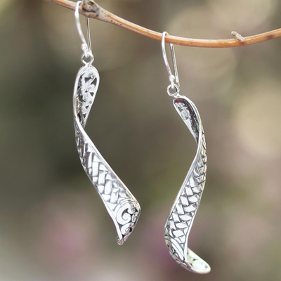 Sterling silver dangle earrings, Curving Weave