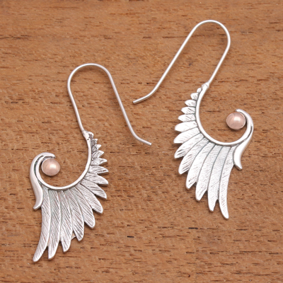 Gold accented sterling silver drop earrings, 'Secret Flight' - Gold Accented Sterling Silver Wing Drop Earrings from Bali