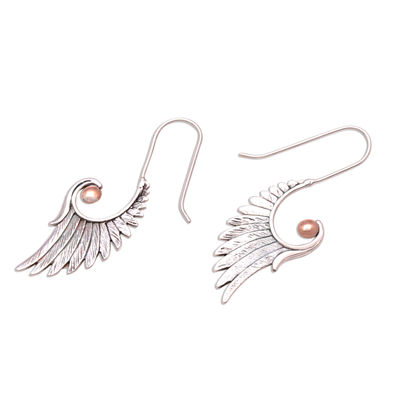 Gold accented sterling silver drop earrings, 'Secret Flight' - Gold Accented Sterling Silver Wing Drop Earrings from Bali