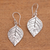 Sterling silver dangle earrings, 'Mangrove Leaf' - Handcrafted Balinese Leaf Theme Silver 925 Earrings (image 2b) thumbail