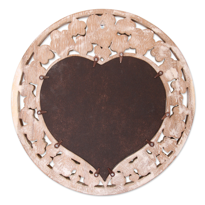 Espejo de pared de madera - Espejo de pared de madera en forma de corazón floral blanqueado