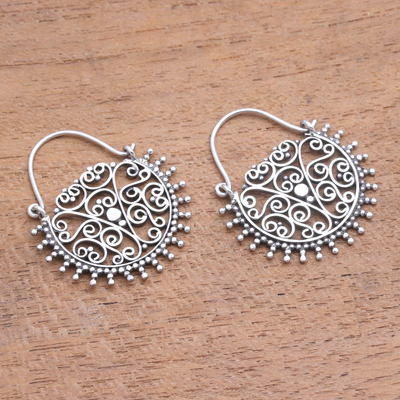 Sterling silver hoop earrings, 'Balinese Delight' - Swirling Openwork Sterling Silver Hoop Earrings from Bali