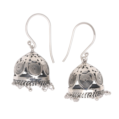 Sterling silver chandelier earrings, 'Jhumki Crowns' - Jhumki Sterling Silver Chandelier Earrings from Bali