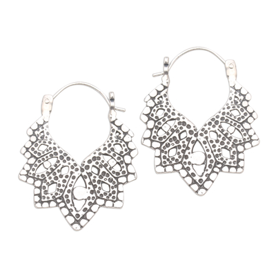 Sterling silver hoop earrings, 'Beautiful Pattern' - Patterned Sterling Silver Hoop Earrings from Bali