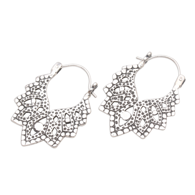 Sterling silver hoop earrings, 'Beautiful Pattern' - Patterned Sterling Silver Hoop Earrings from Bali