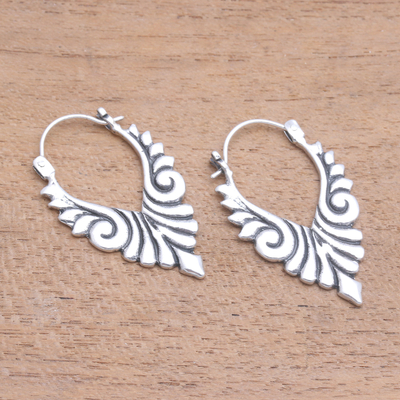 Sterling silver hoop earrings, 'Elegant Beauty' - Artisan Crafted Sterling Silver Hoop Earrings from Bali