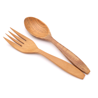 Juego de tenedor y cuchara de madera de teca, 'Nature's Course' (12 piezas) - Juego de tenedor y cuchara de madera de teca de Bali (12 piezas)