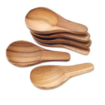 Teak wood scoops, 'Healthy Meal' (set of 6) - Round Teak Wood Scoops from Bali (Set of 6)