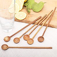Handmade Teak Wood Iced Tea Spoons from Bali (Set of 6),'Fresh Drink'