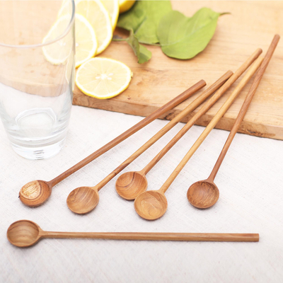Teak wood iced tea spoons, Fresh Drink (set of 6)