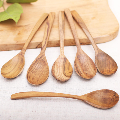 Teak wood spoons, Warm Memory (set of 6)