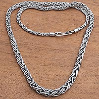 Sterling silver chain necklace, 'Bold Purity' - Foxtail chain Sterling Silver Chain Necklace from Bali
