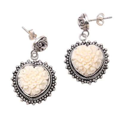 Sterling silver dangle earrings, 'Luminous Petals' - Floral Sterling Silver Dangle Earrings from Bali