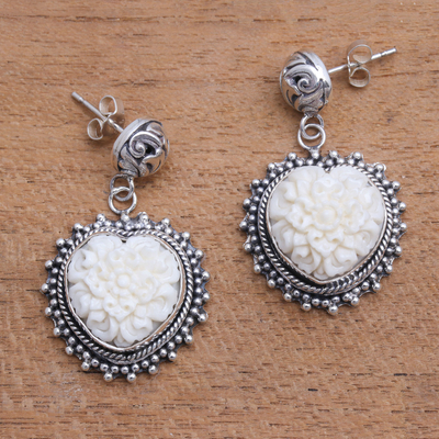 Sterling silver dangle earrings, 'Luminous Petals' - Floral Sterling Silver Dangle Earrings from Bali