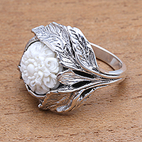 Sterling silver cocktail ring, 'Leafy Flower'