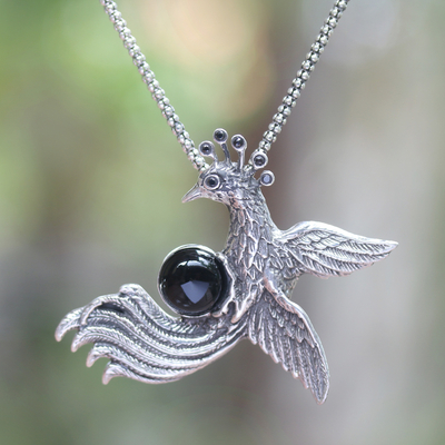Onyx pendant necklace, Phoenix Cradle