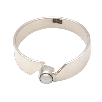 Cultured pearl single stone ring, 'Glowing Band' - Cultured Pearl Single Stone Band Ring Crafted in Bali