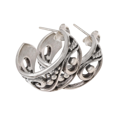 Sterling silver half-hoop earrings, 'Feminine Swirls' - Swirl Pattern Sterling Silver Half-Hoop Earrings from Bali