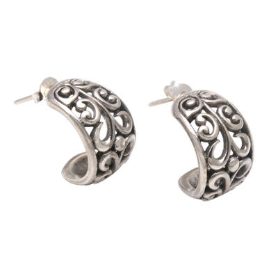 Openwork Swirl Pattern Sterling Silver Half-Hoop Earrings