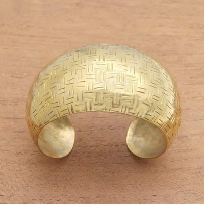 Brass cuff bracelet, 'Bedeg Gleam' - Weave Pattern Brass Cuff Bracelet from Bali