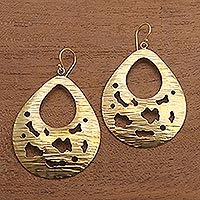Brass dangle earrings, 'Abstract Dew'