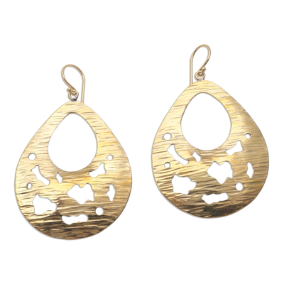 Brass dangle earrings, 'Abstract Dew' - Abstract Drop Brass Dangle Earrings from Bali