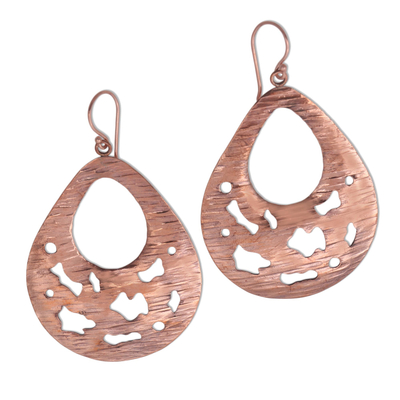 Copper dangle earrings, 'Abstract Dew' - Abstract Drop Copper Dangle Earrings from Bali