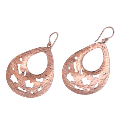 Copper dangle earrings, 'Abstract Dew' - Abstract Drop Copper Dangle Earrings from Bali