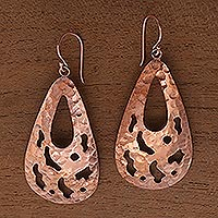 Copper dangle earrings, 'Abstract Tears' - Abstract Pattern Teardrop Copper Dangle Earrings from Bali