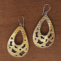 Brass dangle earrings, 'Dewdrop Abstractions' - Abstract Brass Dangle Earrings Crafted in Bali