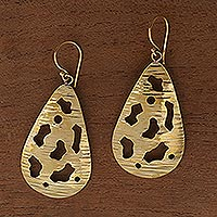 Brass dangle earrings, 'Abstract Drops'