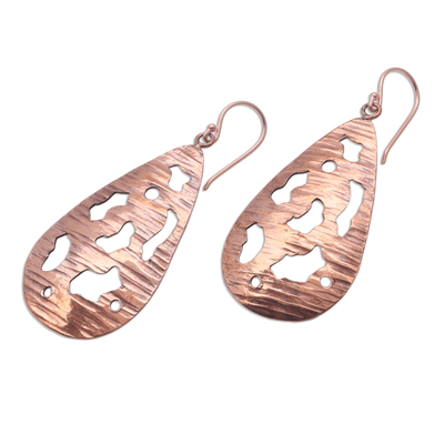 Copper dangle earrings, 'Abstract Drops' - Abstract Motif Copper Dangle Earrings from Bali