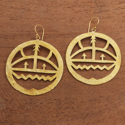 Brass dangle earrings, 'Earth Cycle' - Tree-Themed Modern Brass Dangle Earrings from Bali