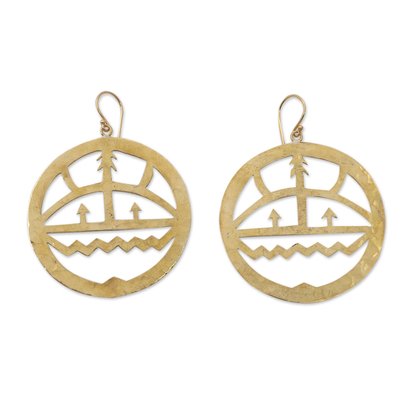 Brass dangle earrings, 'Earth Cycle' - Tree-Themed Modern Brass Dangle Earrings from Bali