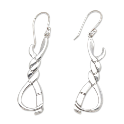 Sterling silver dangle earrings, 'Twisted Bamboo' - Twisted Bamboo Sterling Silver Dangle Earrings from Bali