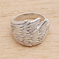 Anillo de banda de plata esterlina - Anillo Wing Band de plata esterlina de Bali