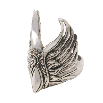 Sterling silver cocktail ring, 'Wings of Elegance' - Wing-Themed Sterling Silver Cocktail Ring from Bali