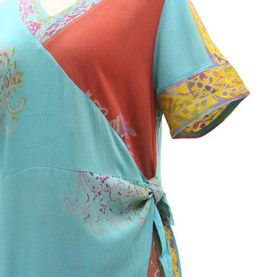 Batik rayon shift dress, 'Bali Rainbow' - Hand Crafted Batik Rayon Shift Dress