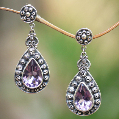 Amethyst dangle earrings, 'Royal Tears' - 10-Carat Amethyst Dangle Earrings from Java