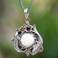 Garnet and bone pendant necklace, Koi Pond