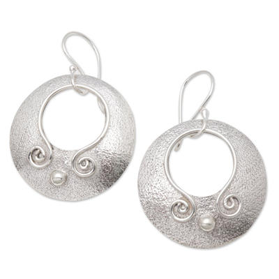 Sterling silver dangle earrings, 'Beautiful Round' - Round Sterling Silver Dangle Earrings from Bali