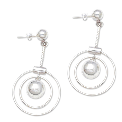 Sterling silver dangle earrings, 'Happy Rings' - Ring Pattern Sterling Silver Dangle Earrings from Bali