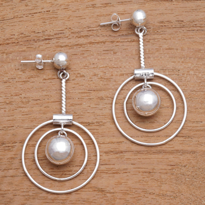 Sterling silver dangle earrings, 'Happy Rings' - Ring Pattern Sterling Silver Dangle Earrings from Bali