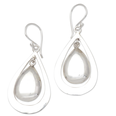 Sterling silver dangle earrings, 'Teardrop Gleam' - High-Polish Teardrop Sterling Silver Dangle Earrings