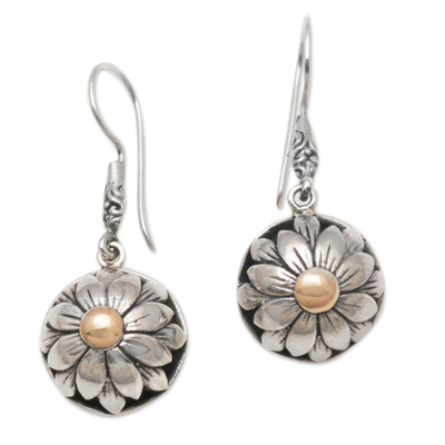 Gold accented sterling silver dangle earrings, 'Flower Domes' - Floral Gold Accented Sterling Silver Dangle Earrings