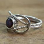 Garnet solitaire ring, 'Captured Gem' - Wire Pattern Garnet Solitaire Ring from Bali