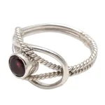 Garnet solitaire ring, 'Captured Gem' - Wire Pattern Garnet Solitaire Ring from Bali