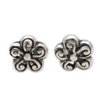 Sterling silver stud earrings, 'Small Curls' - Spiral Pattern Floral Sterling Silver Stud Earrings